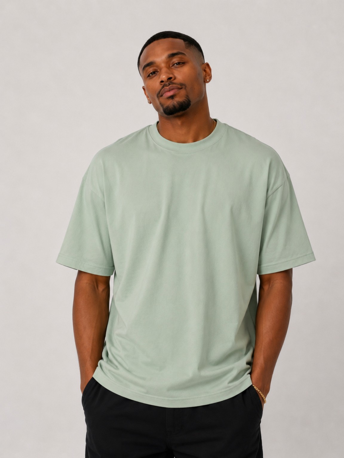 Portrait of male model in a Laurel Green Luxe Plain T-Shirt
