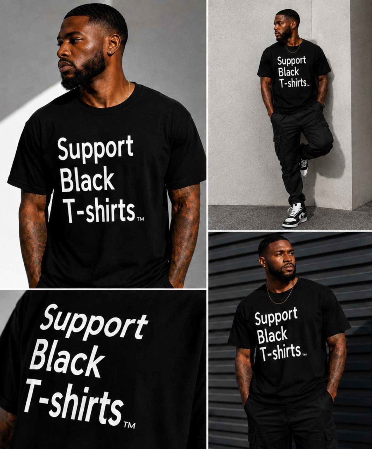 Support Black T-Shirts model collage