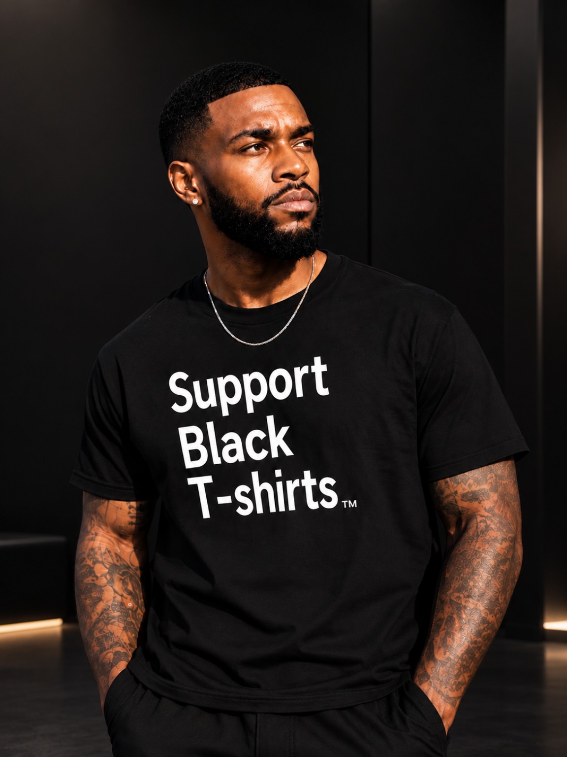 Support Black T-Shirts Signature Tee editorial model